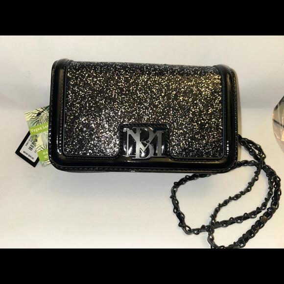 Badgley Mischka Handbags - Badgley Mischka Black Glitter Clutch Crossbody with Chain BNWT